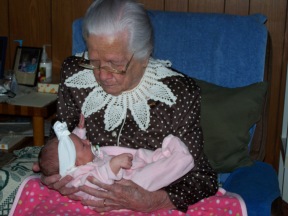 Mamaw meeting her one and only Great Great Granddaughter
